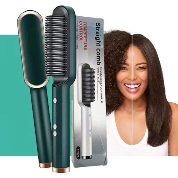Hair Straightener Brush Heated Comb Straight & Curly Styling - Image 4